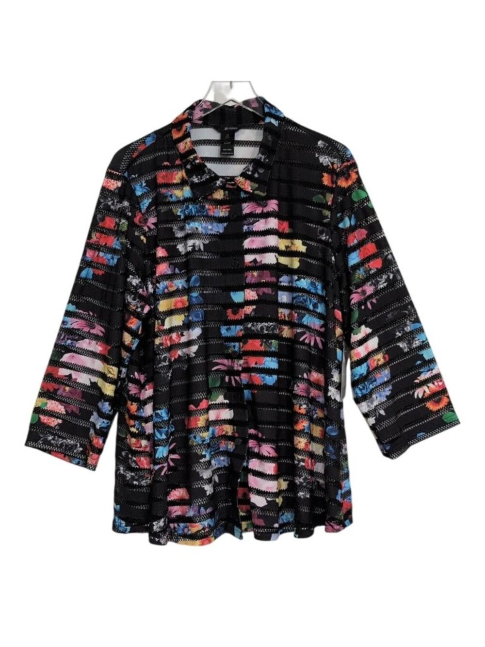 Ali Miles Floral Jacket Womens Size 2X Black Wearable Art to Wear Shirt NEW